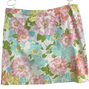 Catherine Stewart Floral Print Skirt Size 12  Vibrant Retro Mid-Rise Cotton Blen